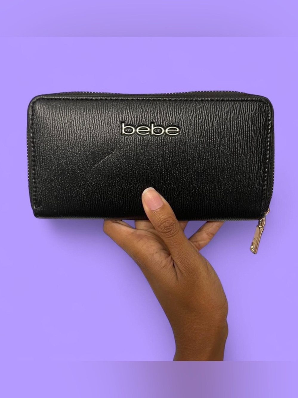 bebe Black Textured Zip Wallet
